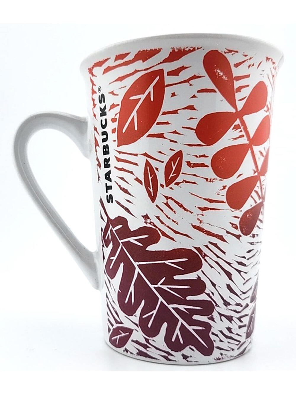 STARBUCKS White & Orange Autumn Fall Leaves Tall Coffee Mug 11oz